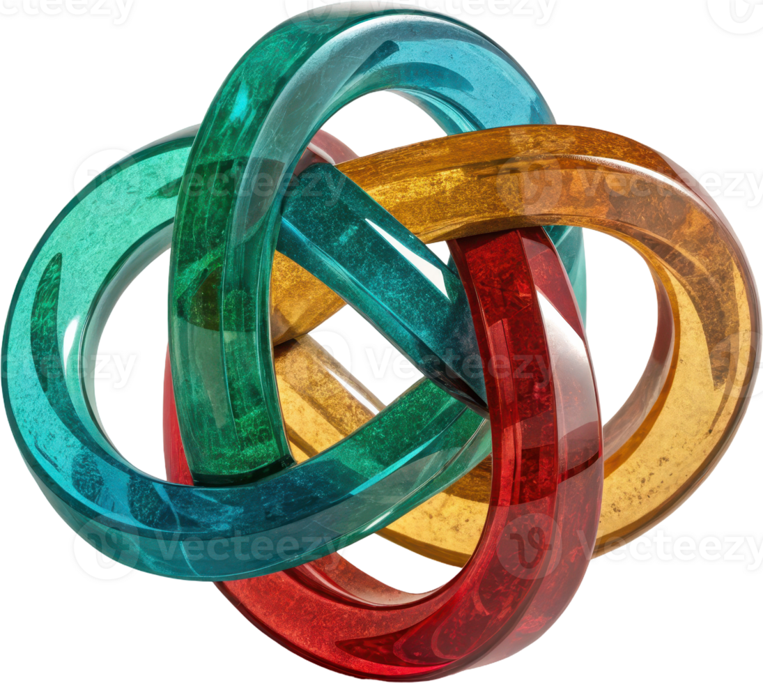 Colorful interlocking abstract geometric knot structure png