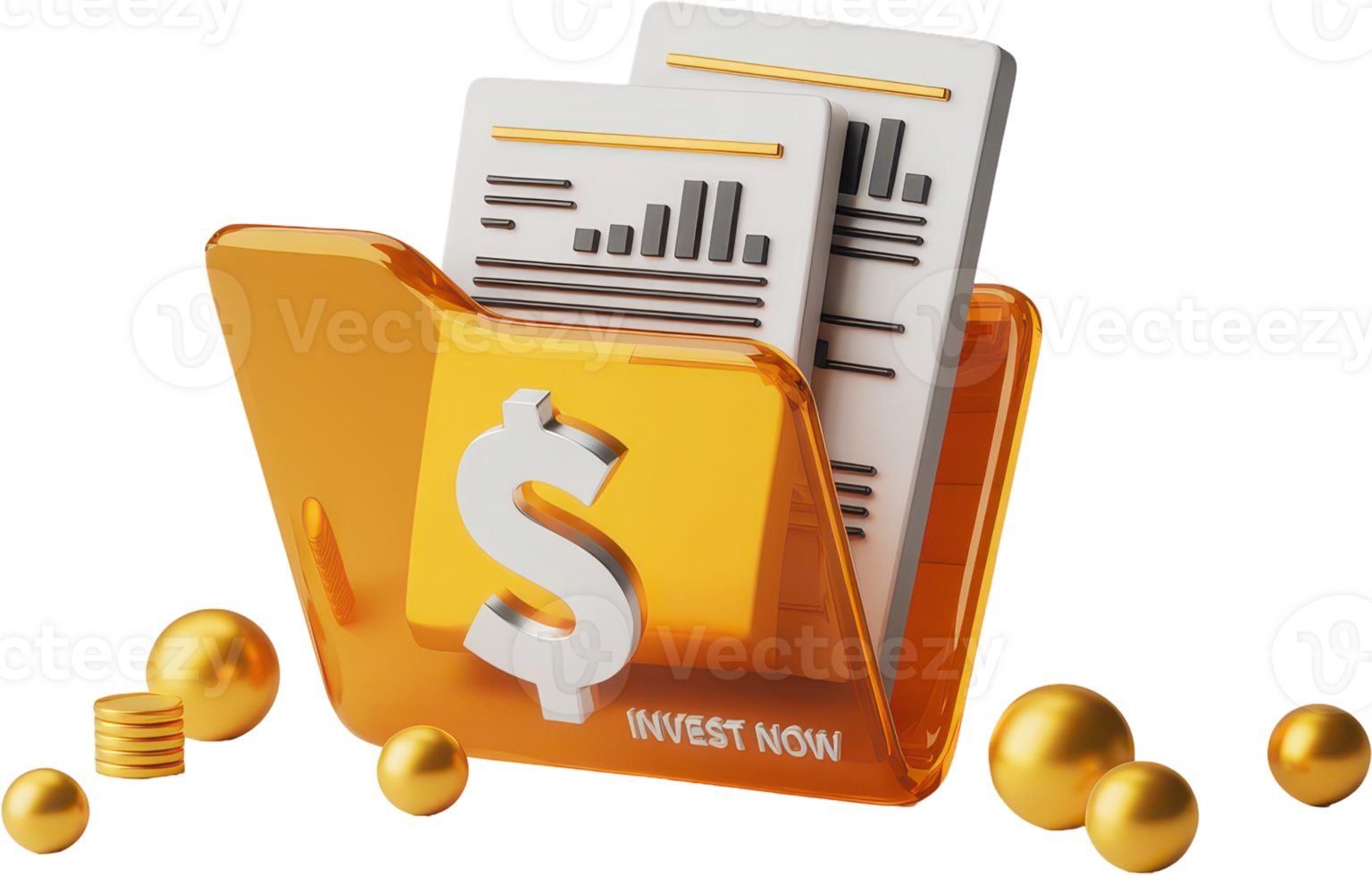 Golden financial folder with dollar sign and investment documents png
