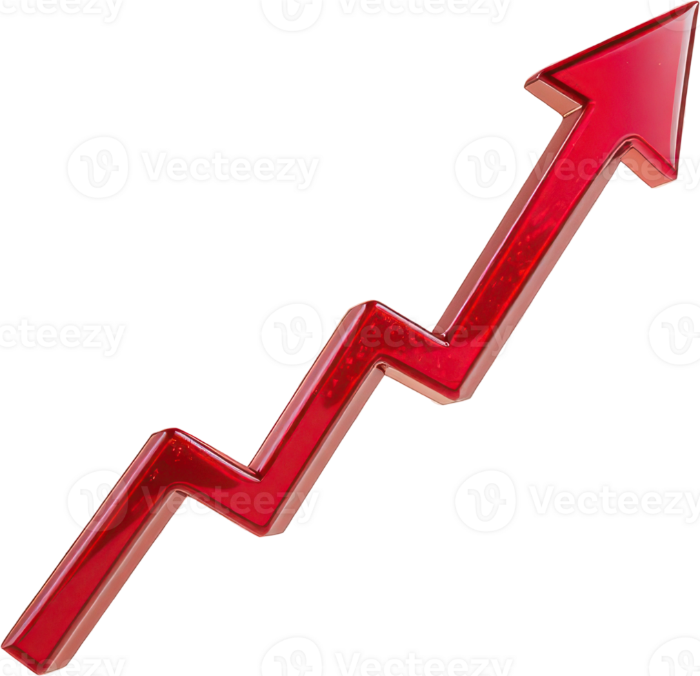 Dynamic red upward graph arrow for financial growth and progress png