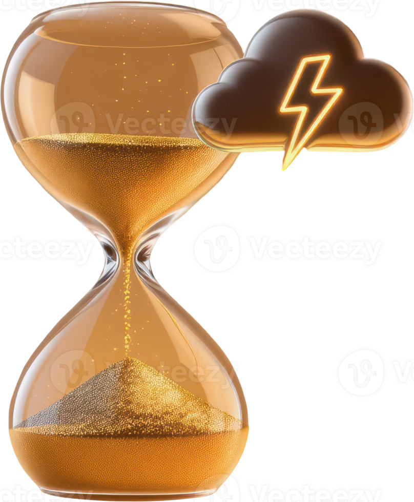 Golden hourglass and lightning cloud for fast time png