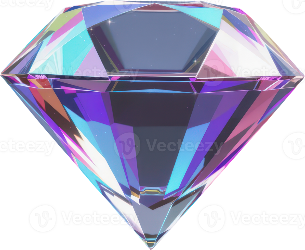 Brilliant iridescent diamond gemstone with vibrant light reflections png