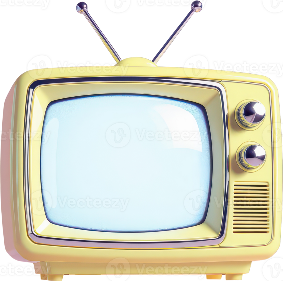 Stylized retro pastel yellow television set with antennas png