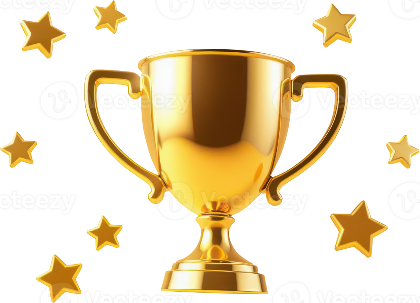 Shiny golden trophy with sparkling stars png