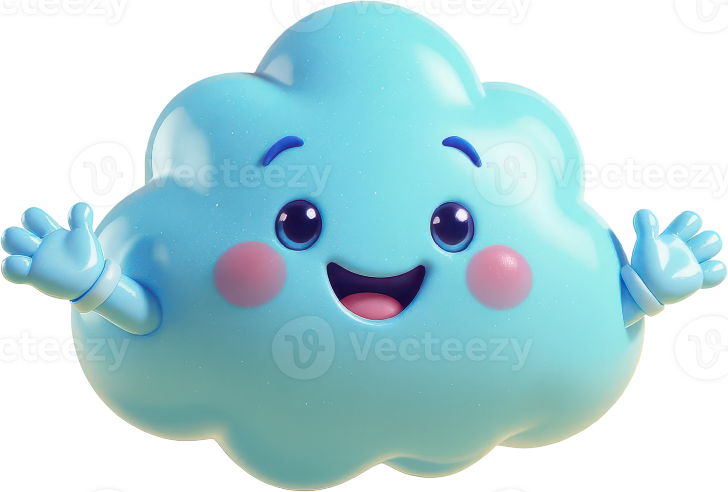 Cute 3D blue cloud character with happy face and open arms png