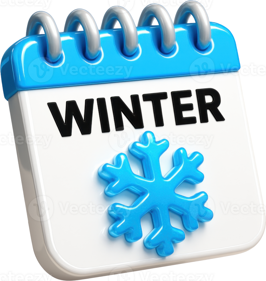 Blue and white desk calendar with winter text and snowflake symbol png