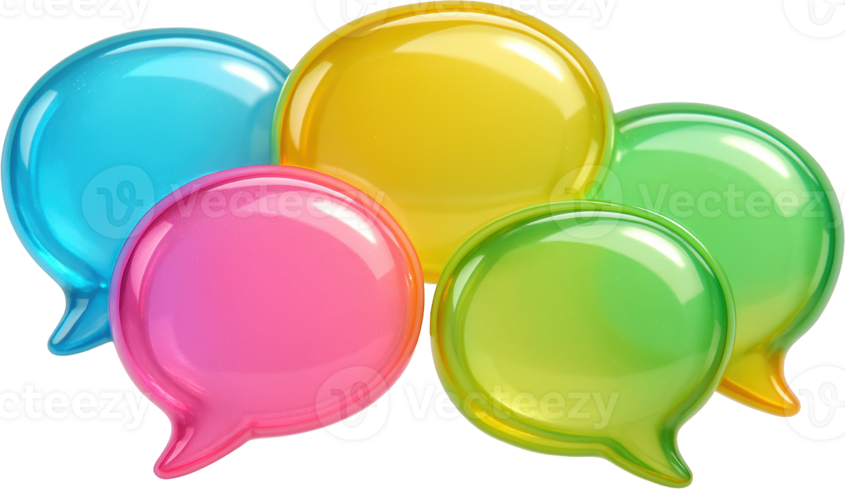Five glossy colorful 3D speech bubbles for dialogue and chat png