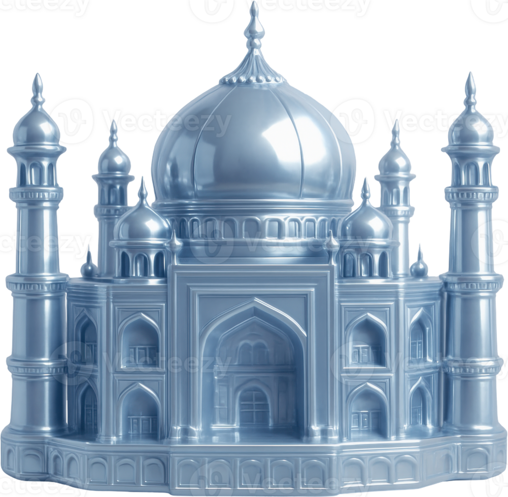 Gleaming silver monument featuring intricate domes and towers png