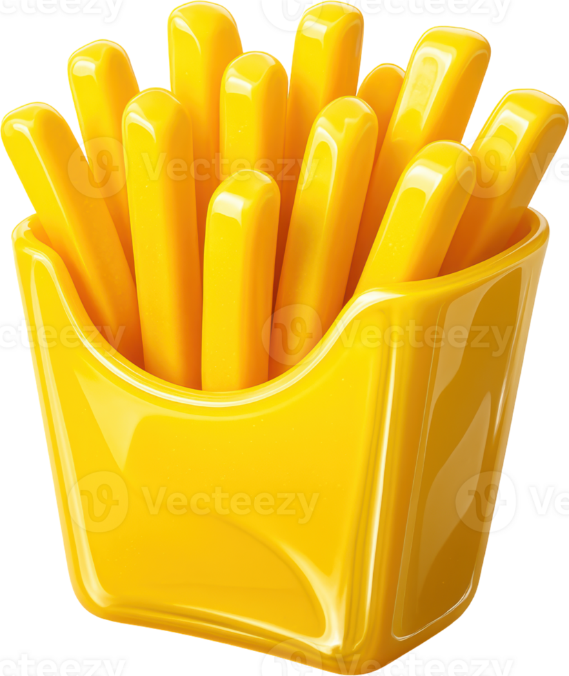 Vibrant yellow carton of stylized golden french fries png