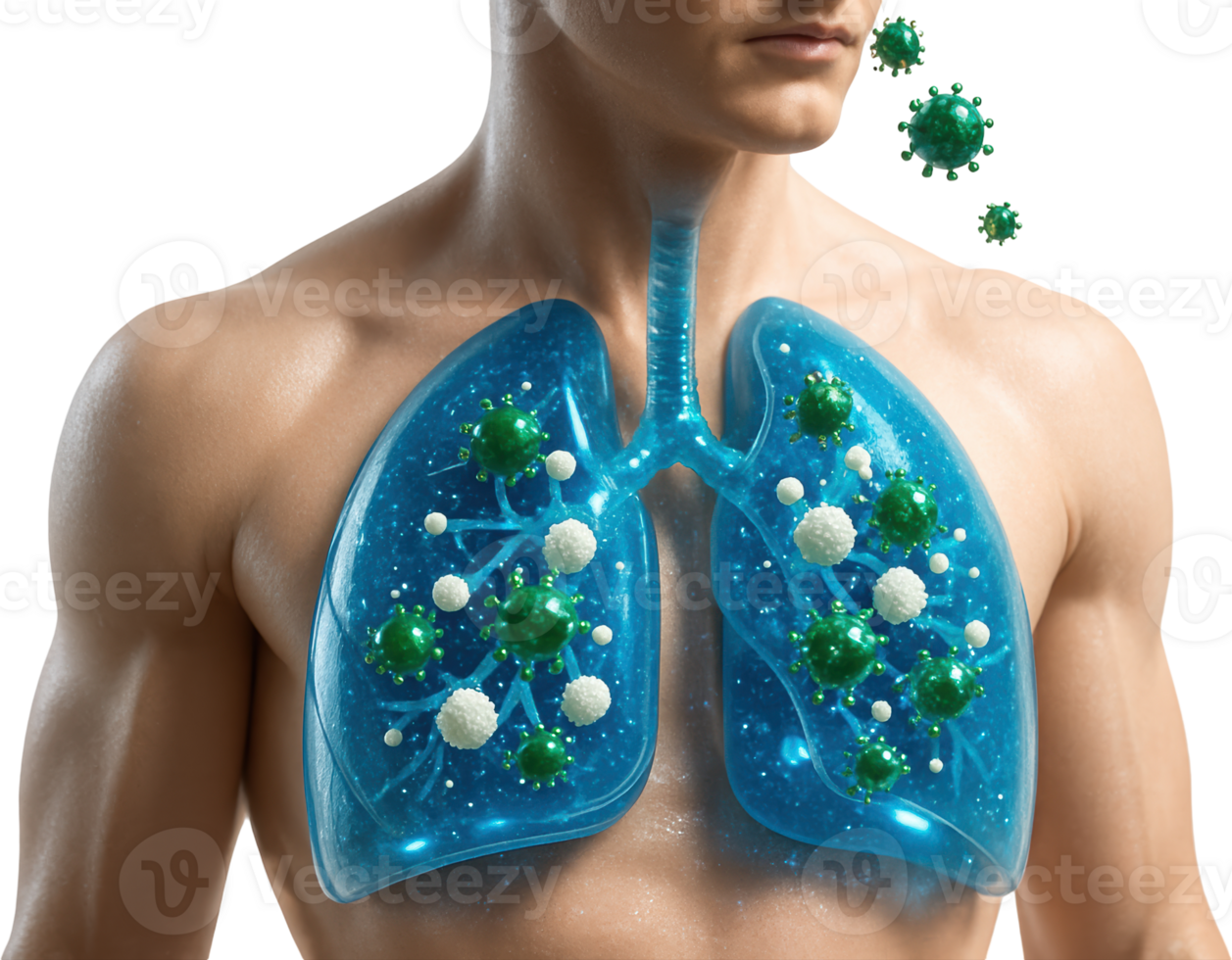 Human lungs with viral infection and immune response png