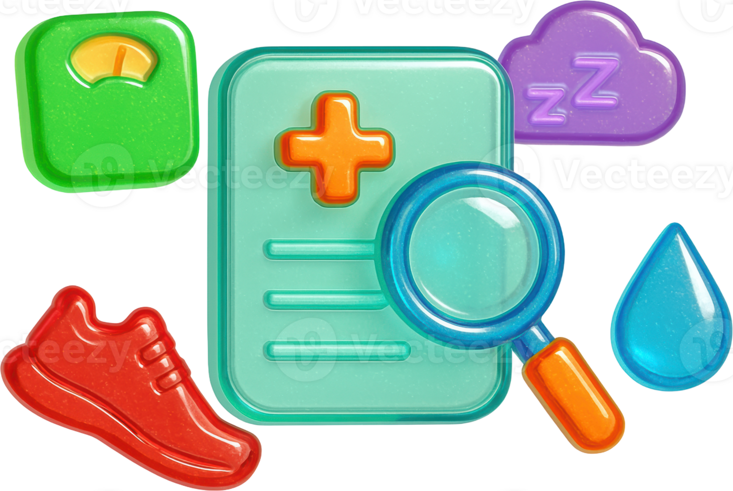Health and wellness data analysis with medical tracking icons png
