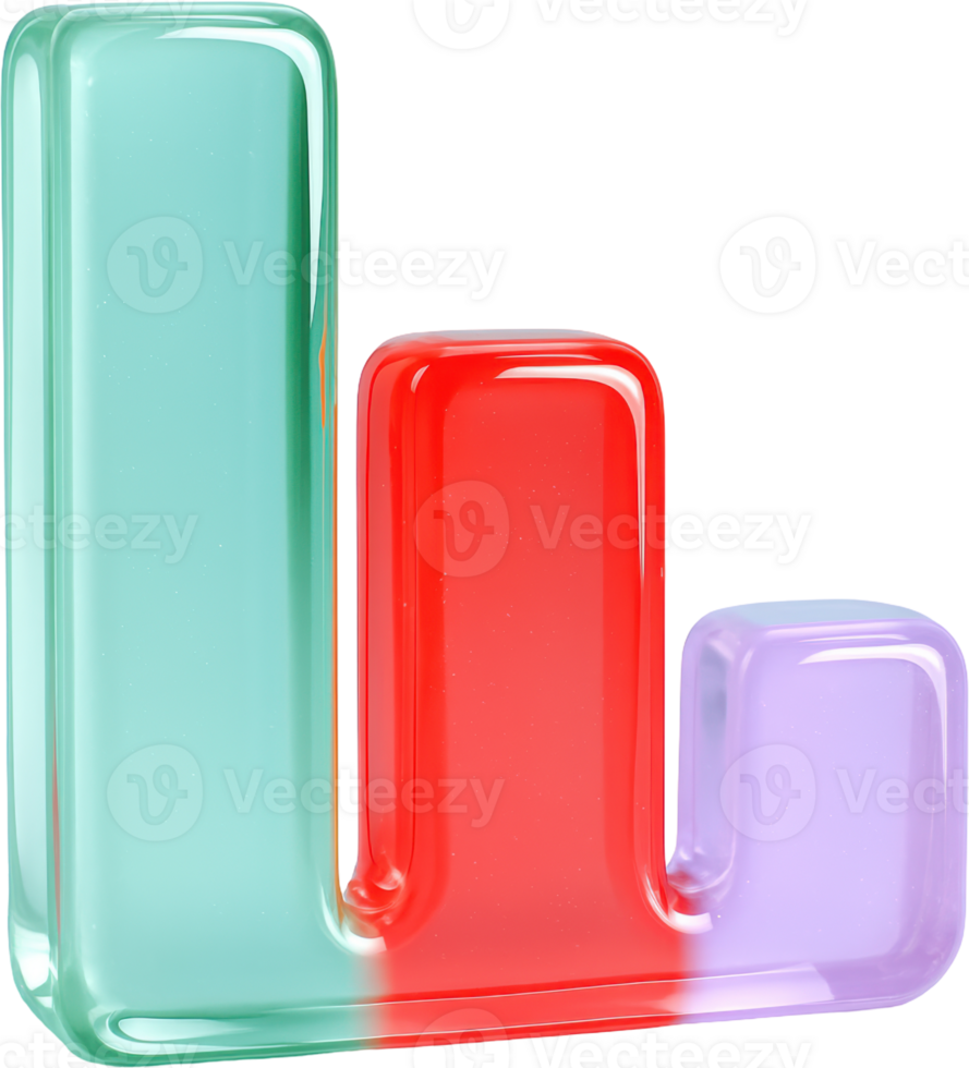 Vibrant glossy 3D bar graph for business data and statistical analysis png