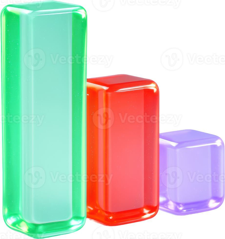 Glossy 3D bar graph for data visualization and analytics png