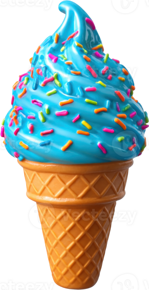Vibrant blue soft serve ice cream cone with rainbow sprinkles png