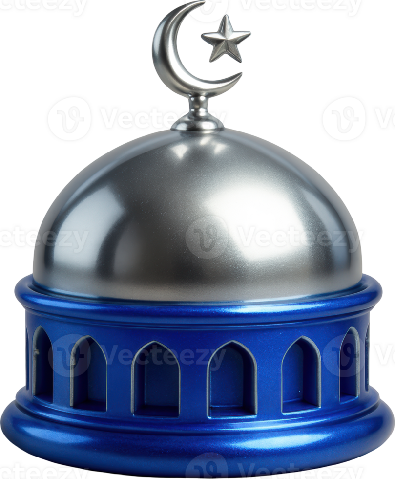 Shiny mosque dome with silver crescent moon and star png
