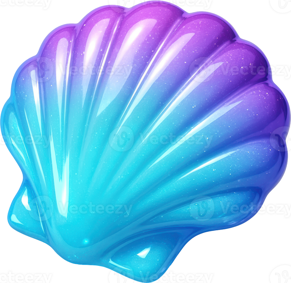 Radiant scallop shell with blue and purple gradient png