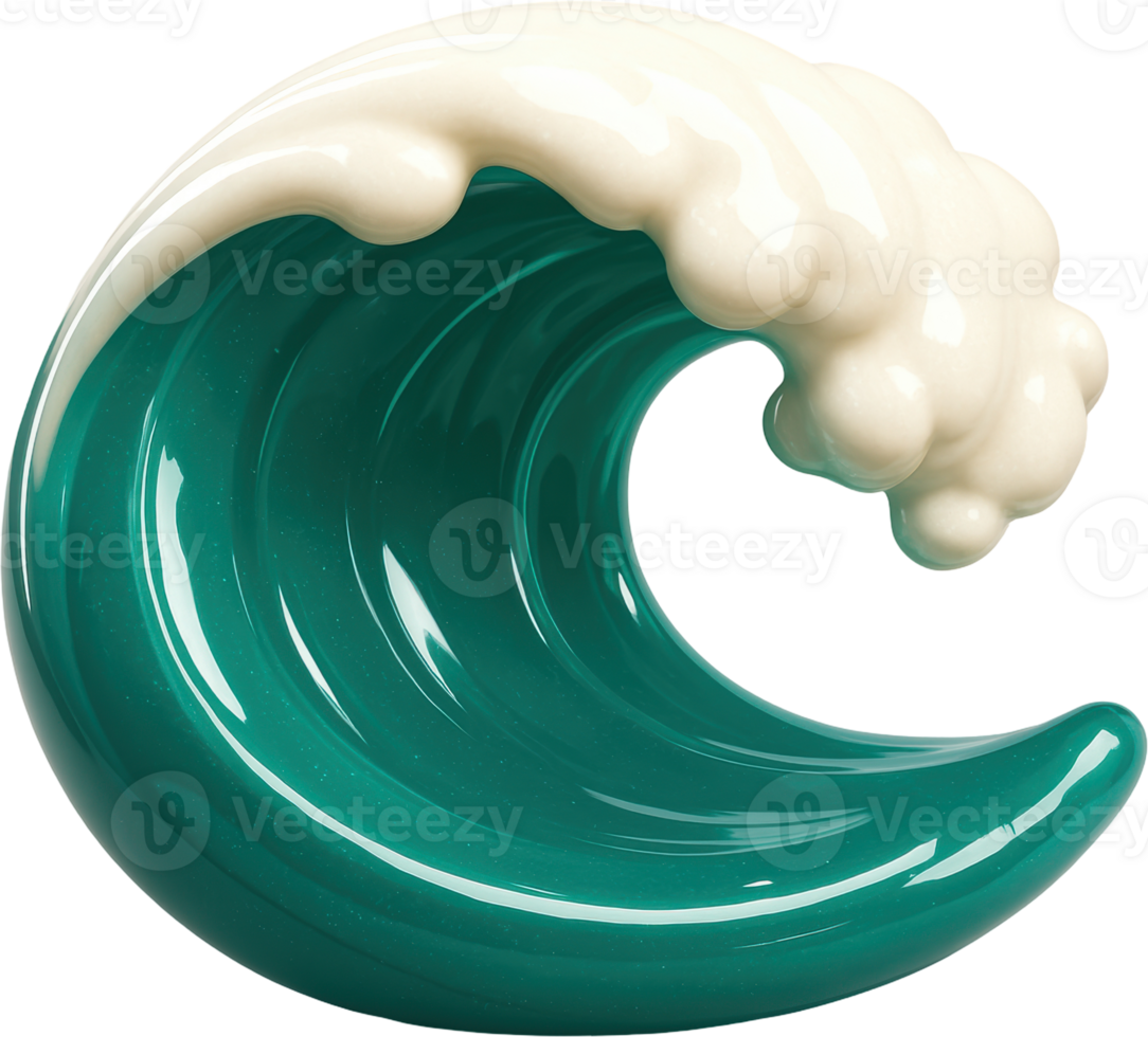 Glossy teal green ocean wave with cream foam crest png