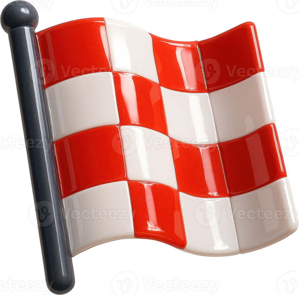 Glossy red and white checkered flag for race finish or victory png