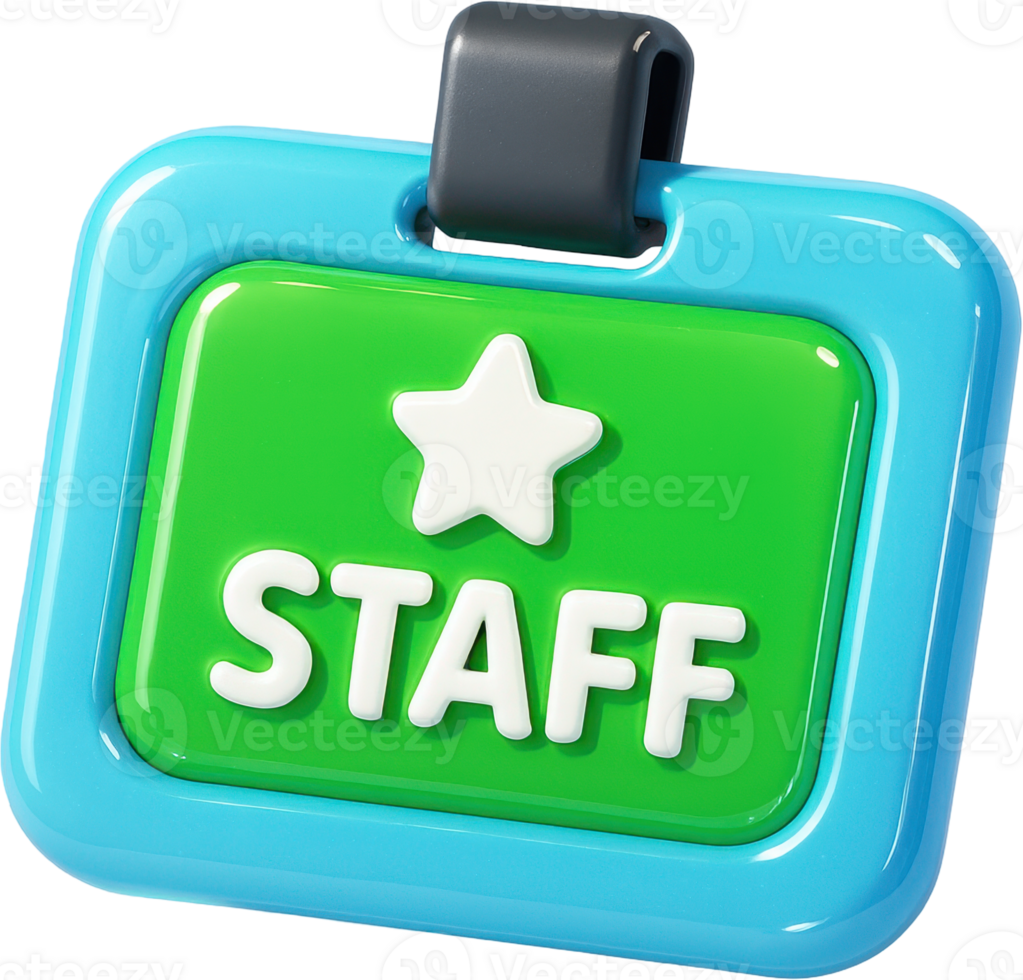 Vibrant 3D staff ID badge with star and green card design png