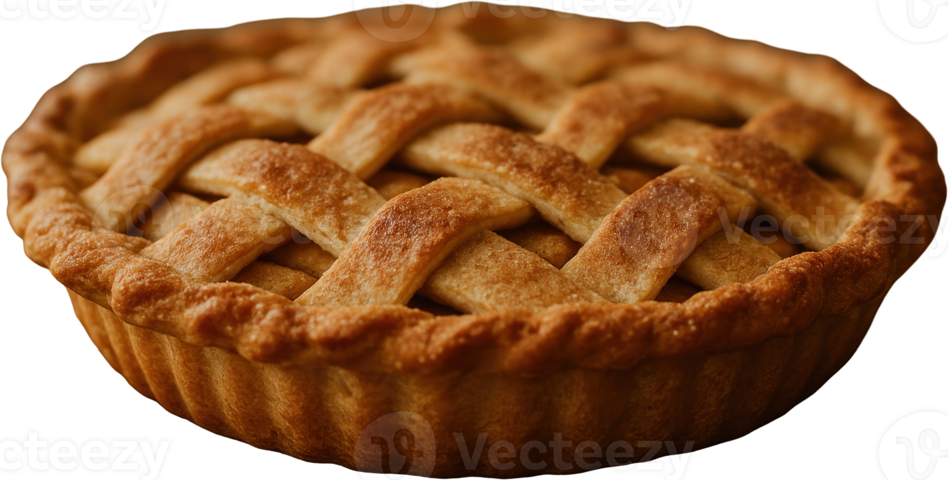 Freshly baked apple pie with golden lattice crust png