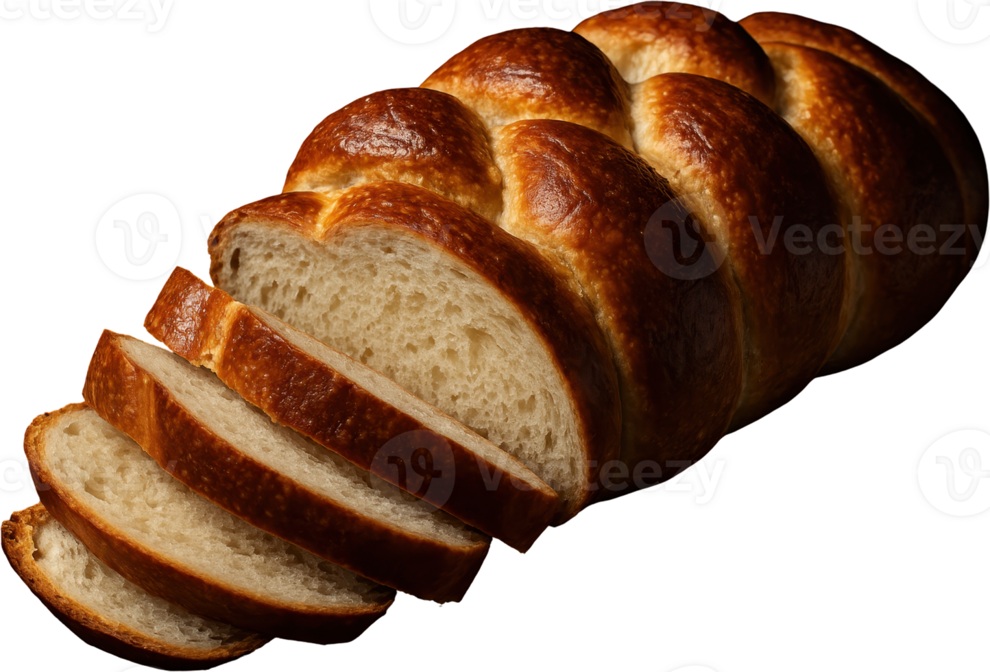 Artisan sliced golden braided sourdough bread loaf png