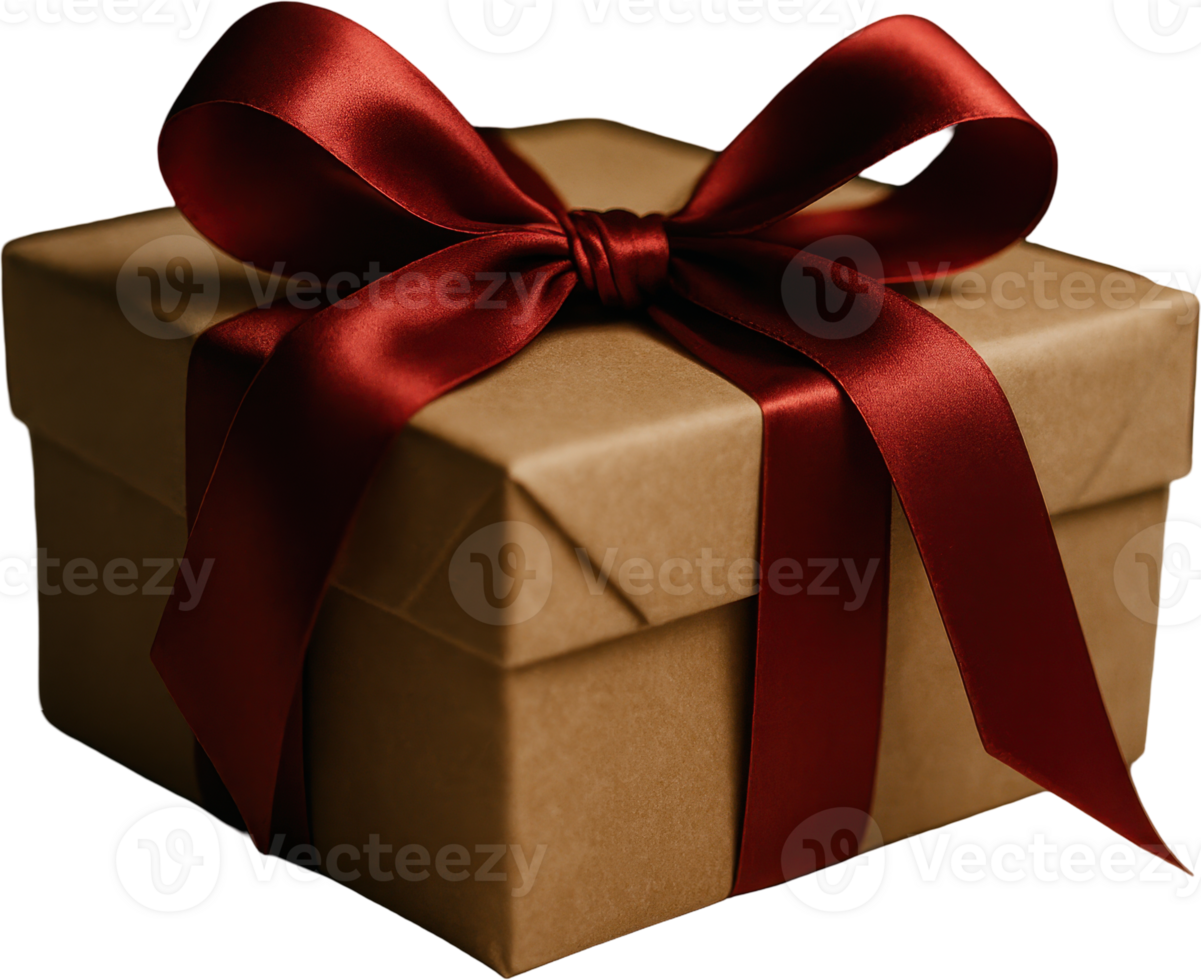 Beautifully wrapped gift box with luxurious red satin ribbon and bow png