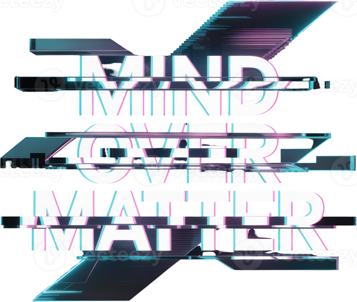 Mind over matter glitch effect text with cyberpunk aesthetic png