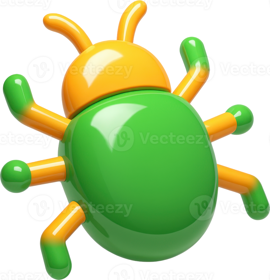 Vibrant green and orange 3D bug icon for digital concepts png