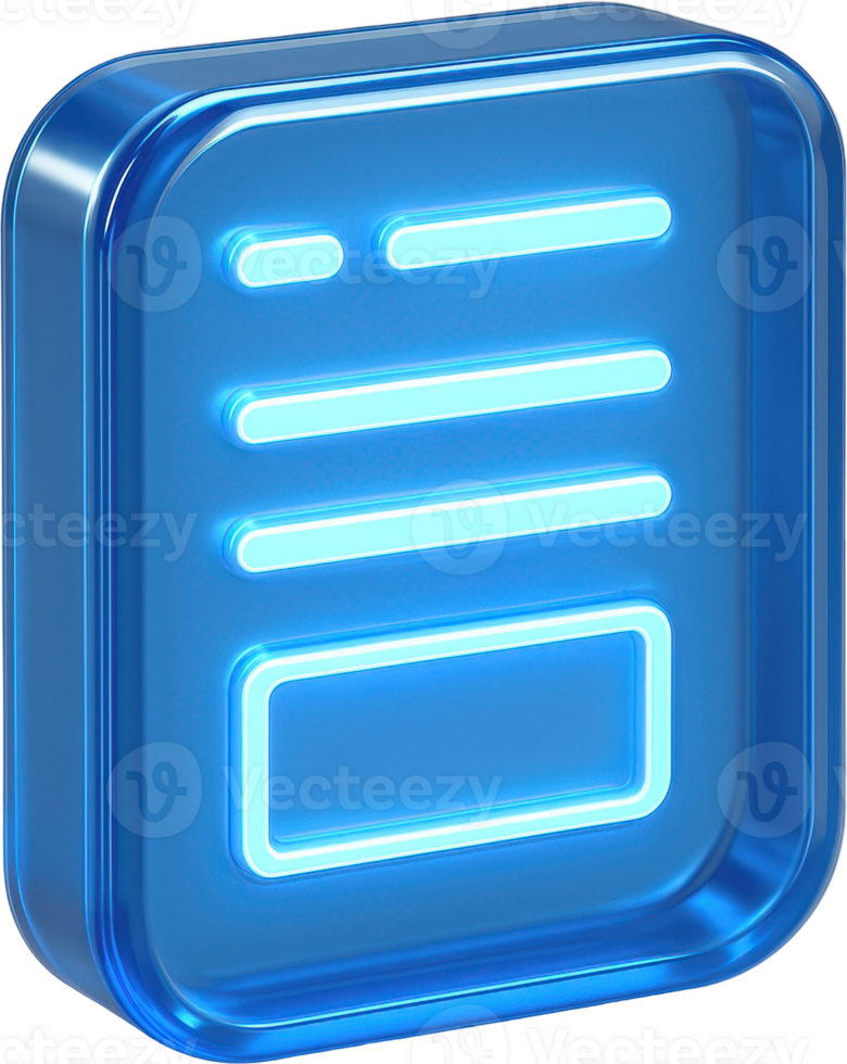 Glossy blue 3D data document icon with glowing lines png