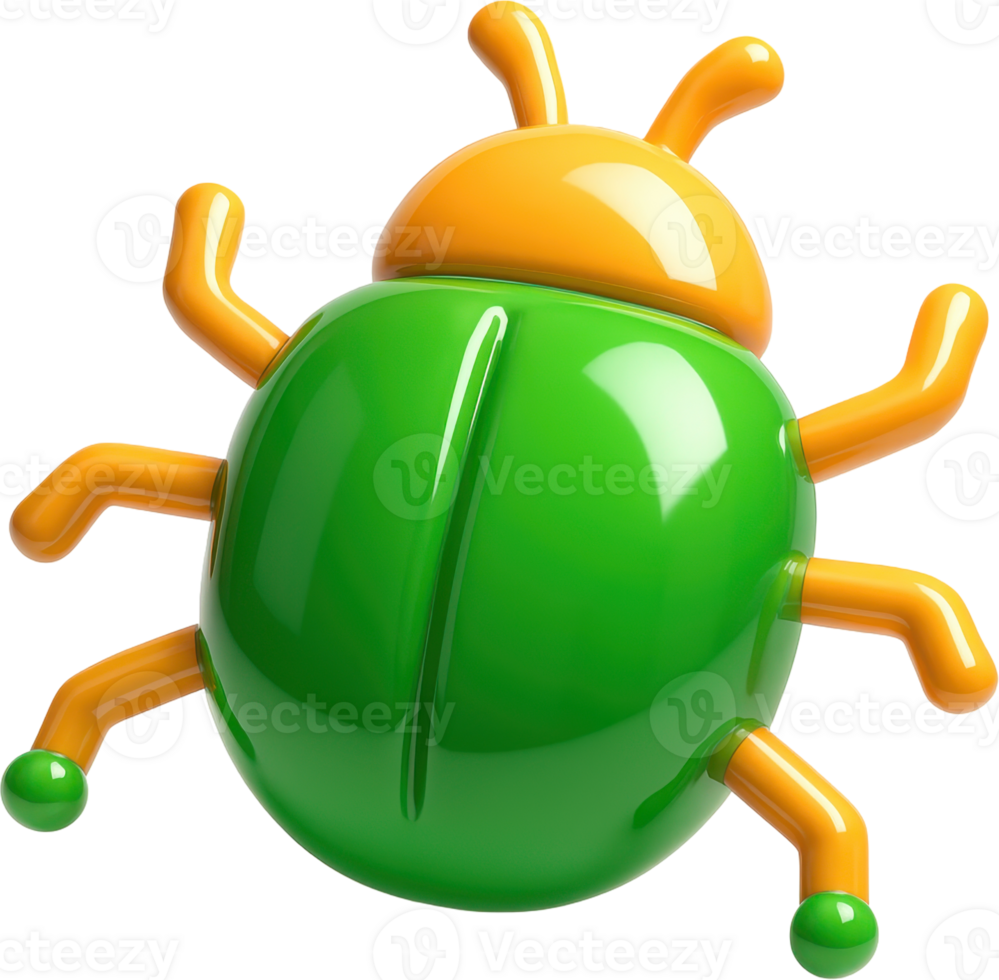 Stylized green and orange computer bug icon for software and tech concepts png
