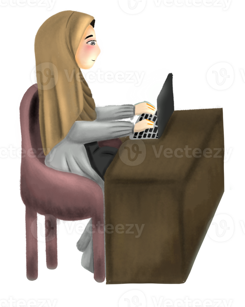 Stylish Muslim Office Woman in Hijab Working Professionally png