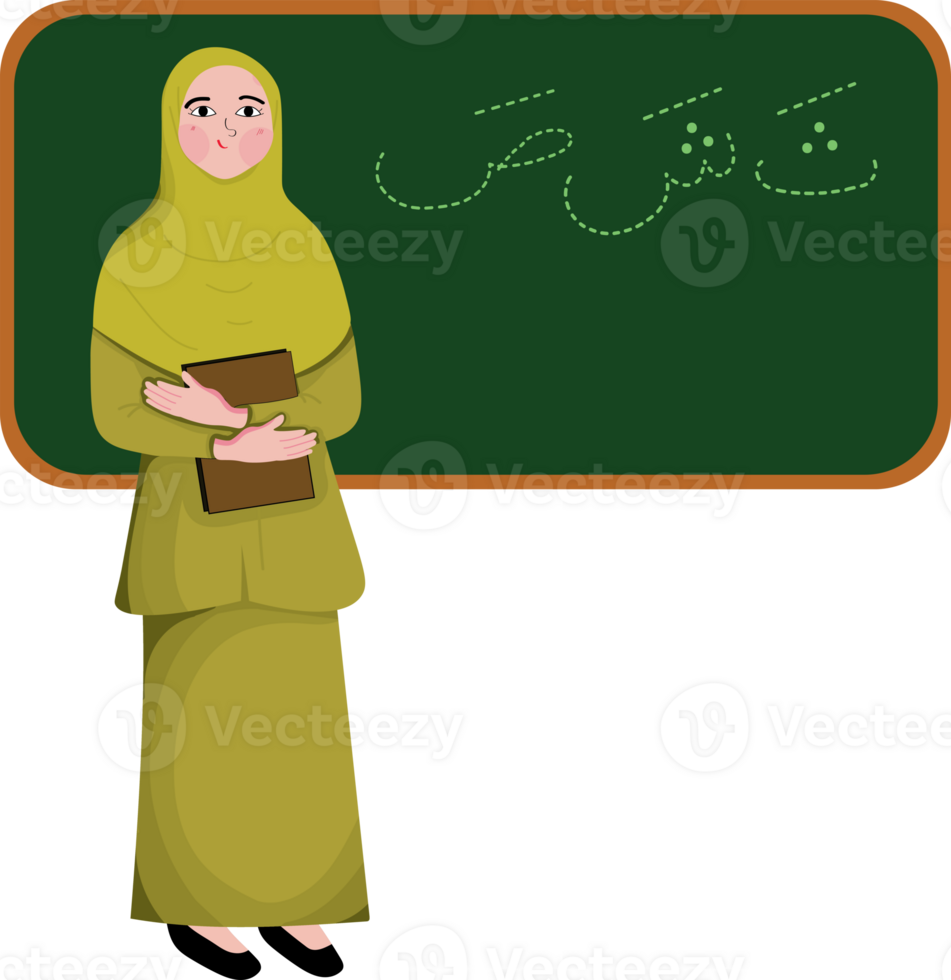 Muslim Teacher Instructing Hijaiyah Alphabets to Children in Class png