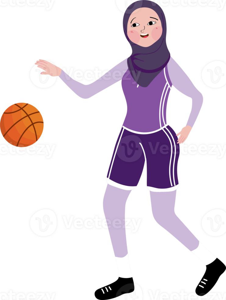 Female Basketball Player in Hijab Showing Skills on Court png