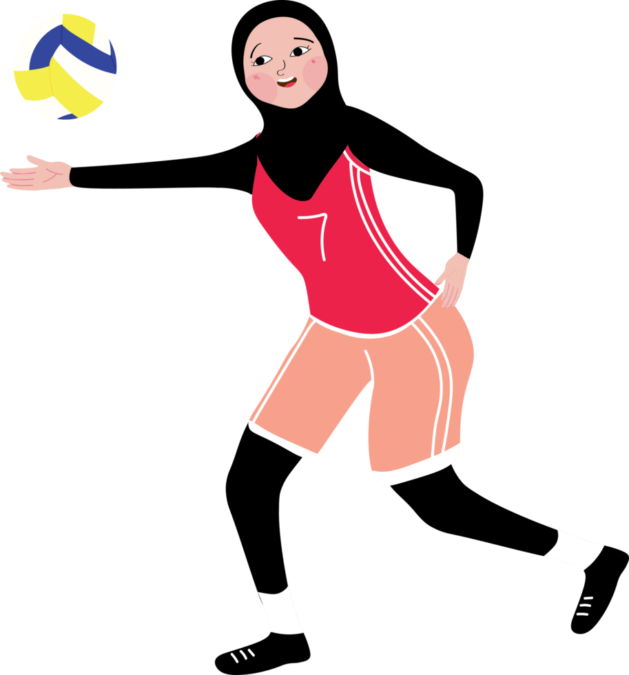 Female Volleyball Athlete in Hijab Serving the Ball Outdoors png