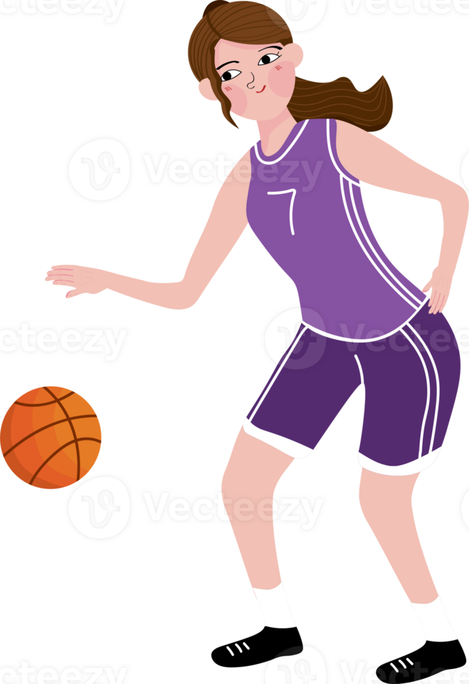 Sporty Girl Jumping and Shooting Basketball in Motion png