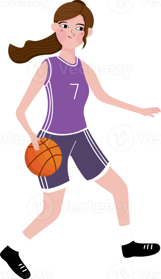 Confident Female Player Dribbling Basketball in Game png