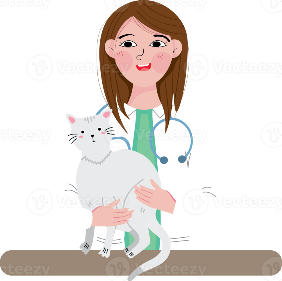 Animal Doctor Holding Cat and Dog in a Clinic Setting png