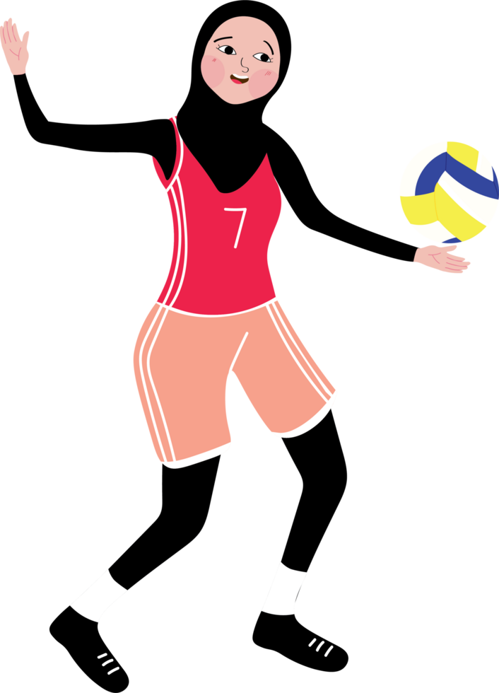 Girl in Hijab Jumping to Serve in Volleyball Match png