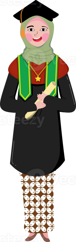 Proud Graduation Girl in Batik Skirt and Mortarboard Hat png