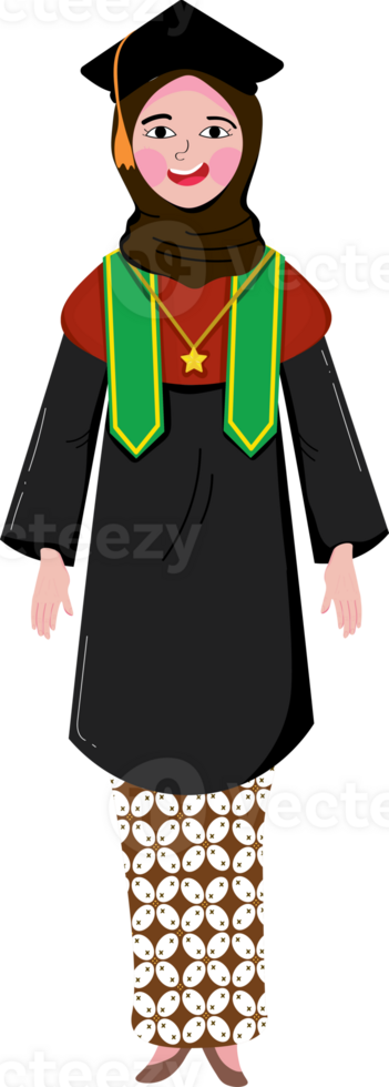 Smiling Female Graduate in Traditional Batik and Gown png
