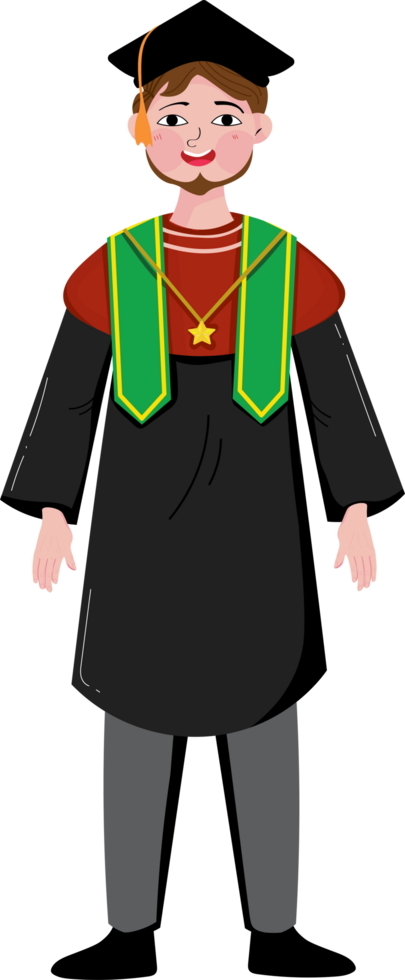 Full Length Illustration of Man in Graduation Robe and Cap png