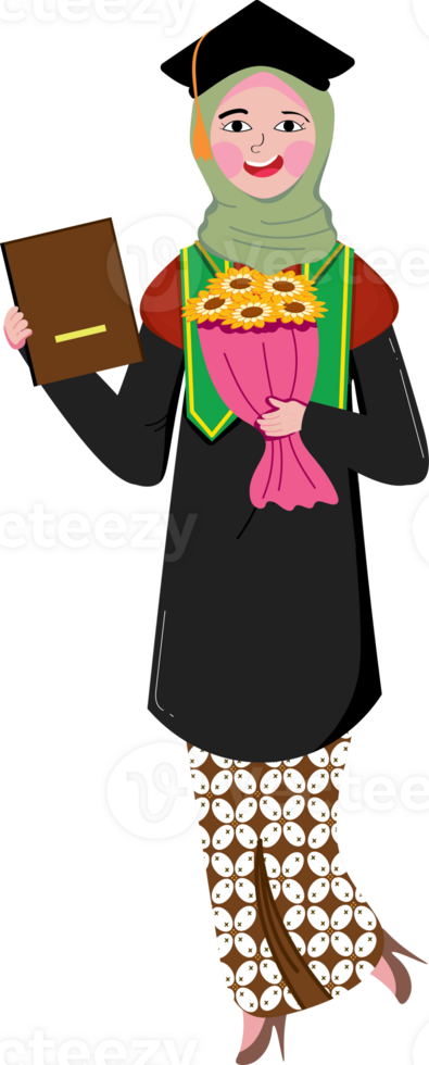 College Graduate Receiving Congratulatory Flowers with Smile png