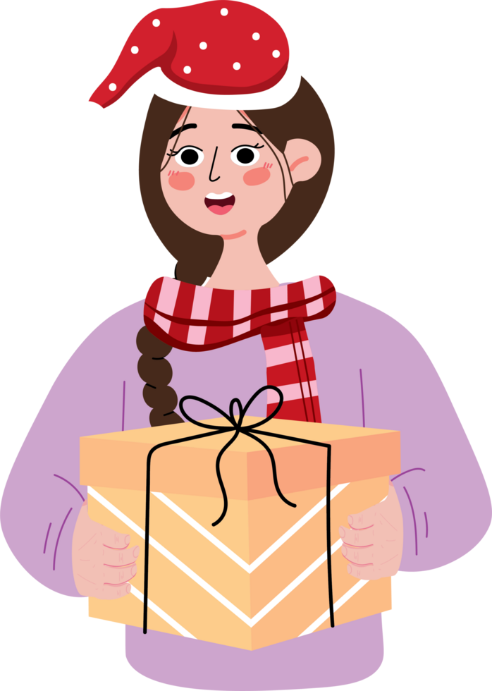Joyful Girl Sharing Gift for Christmas Celebration png