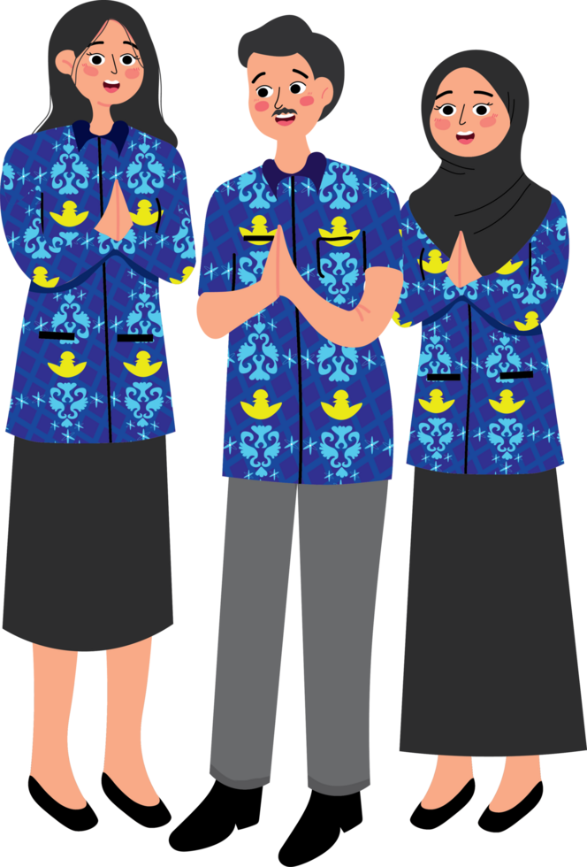 Teachers Gathering in Blue Patterned Uniform png