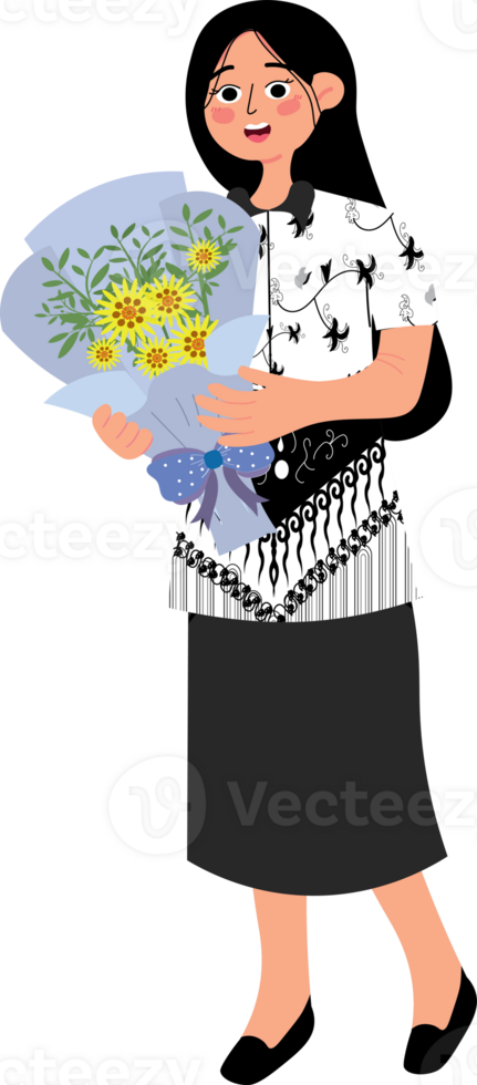 Teacher Smiling While Receiving a Lovely Flower Gift png