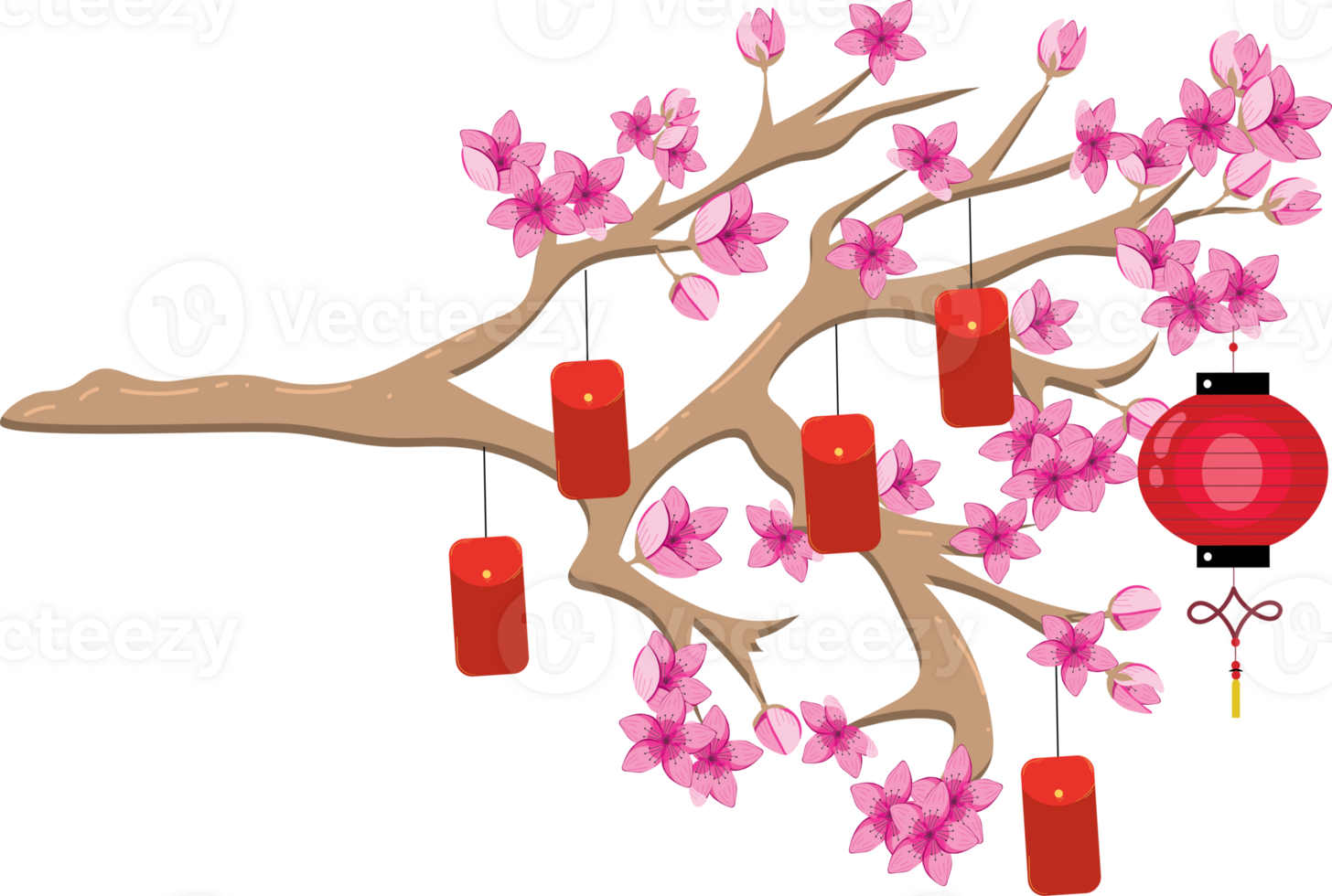 Cherry Blossom Tree Decorated with Chinese Red Envelopes png