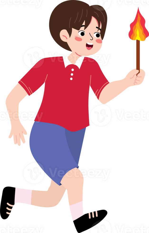 Boy Holding a Torch in the Night png