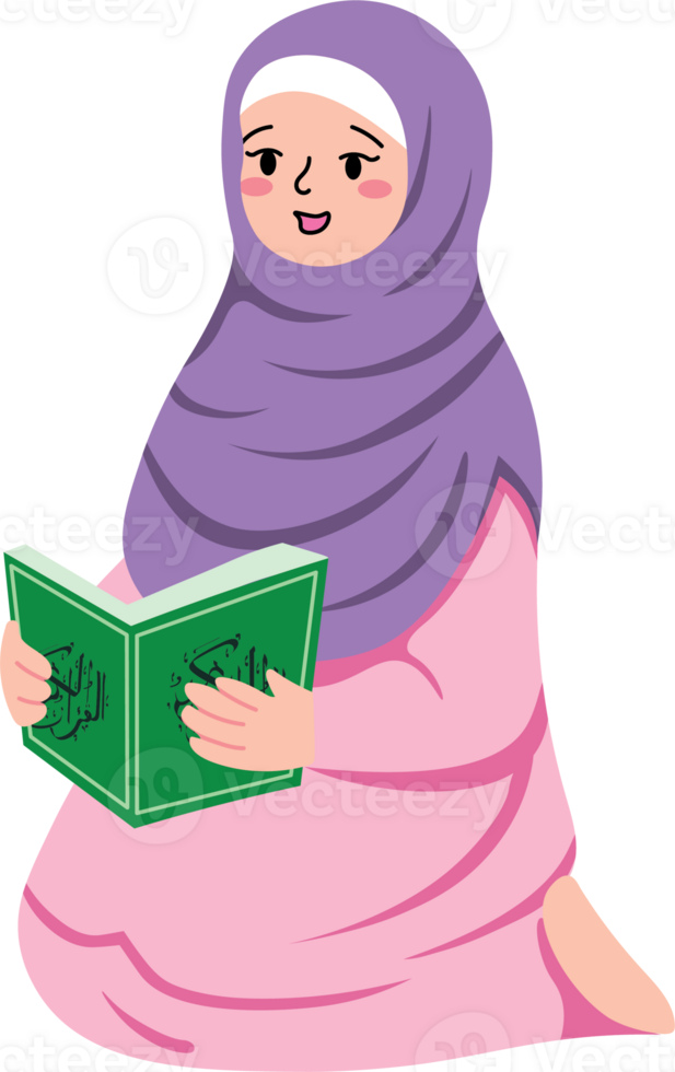 Devout Muslim Lady Reading Holy Quran in Ramadan png