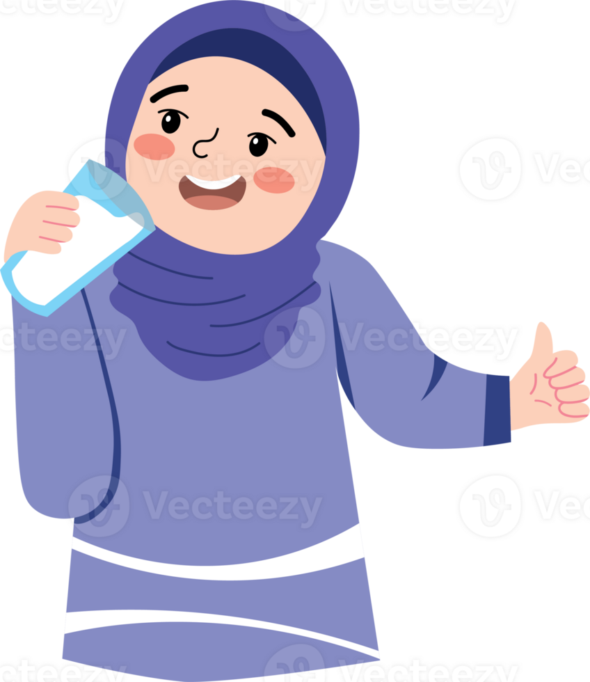 Happy Hijab Girl Enjoying Milk to Support Bone Growth png