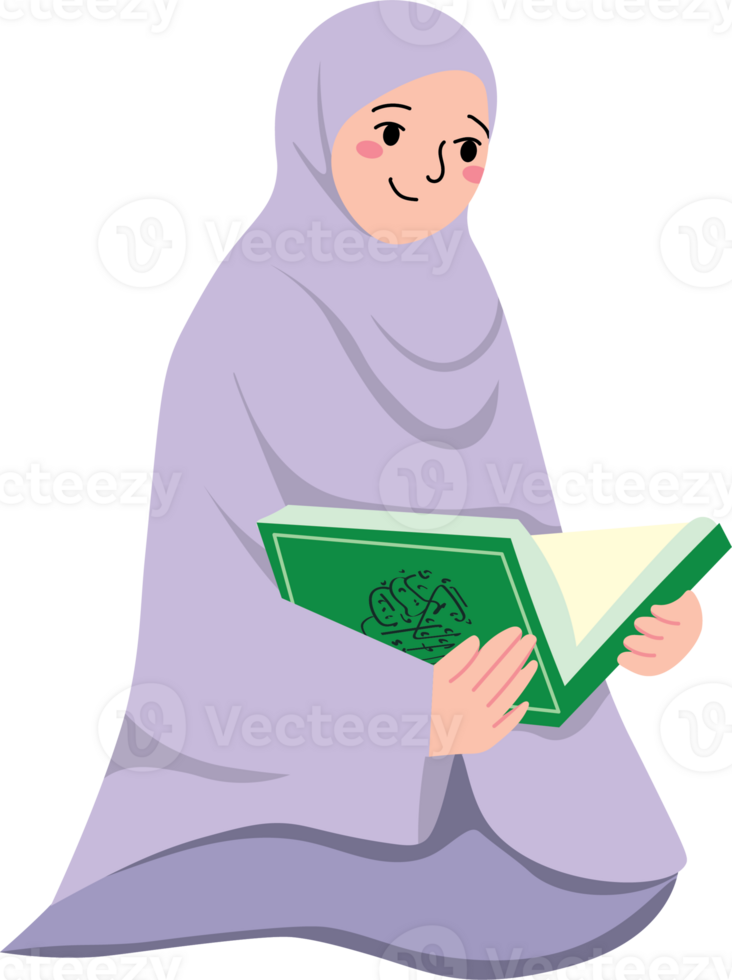 Peaceful Moment of Woman with Quran in Ramadan Night png