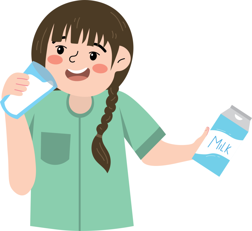 Smiling Girl Holding Glass of Milk at Breakfast png